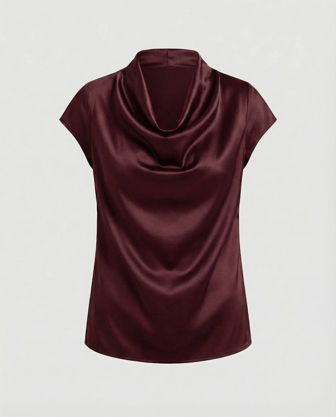 Damen Satin Wasserfallkragen Cap-Ärmelbluse