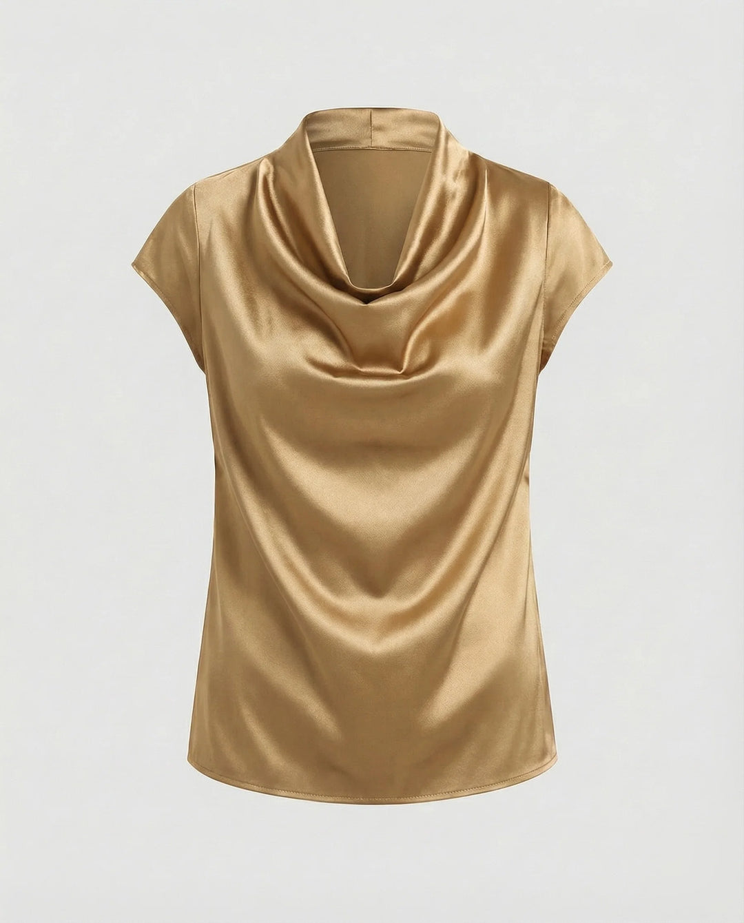 Damen Satin Wasserfallkragen Cap-Ärmelbluse