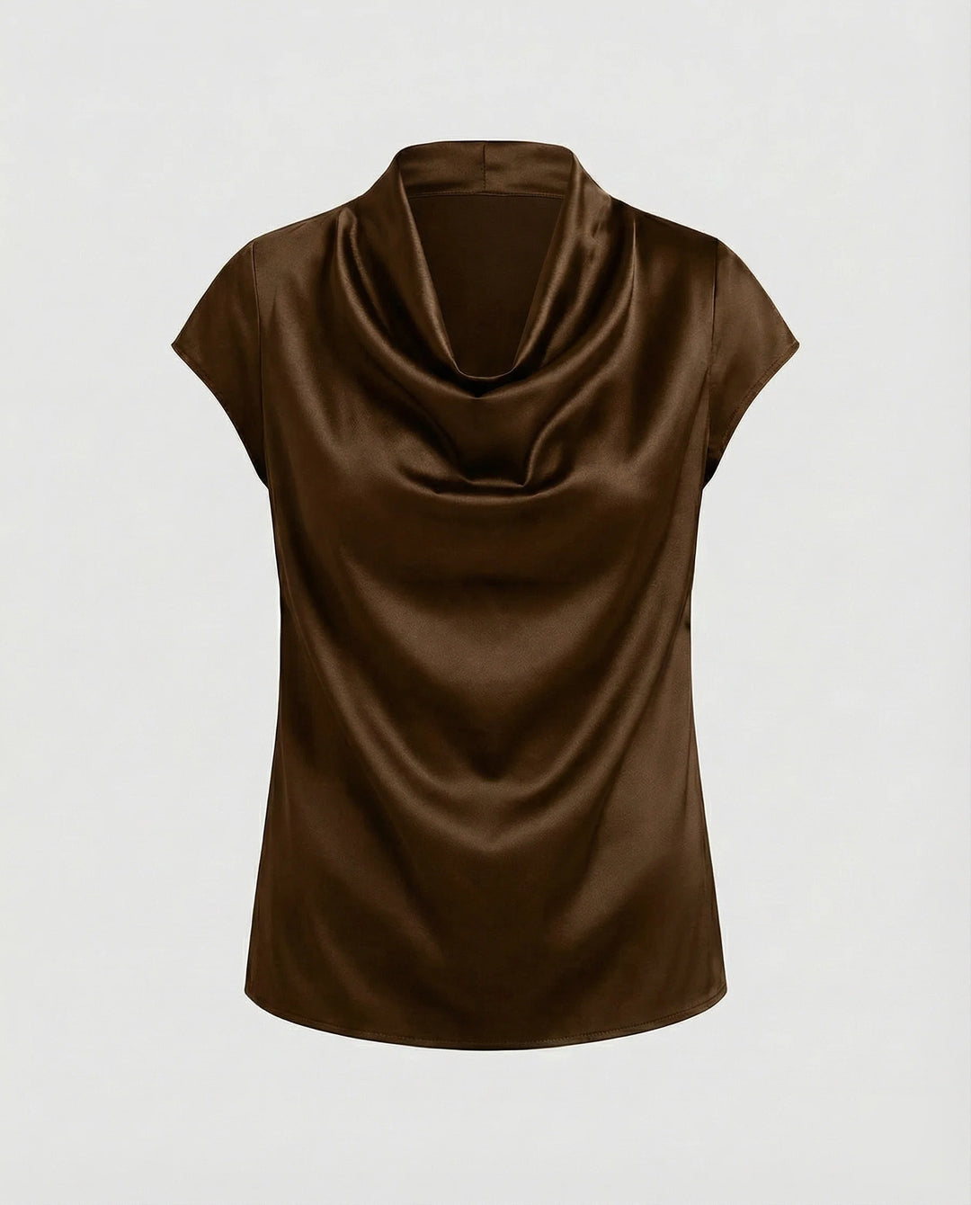 Damen Satin Wasserfallkragen Cap-Ärmelbluse