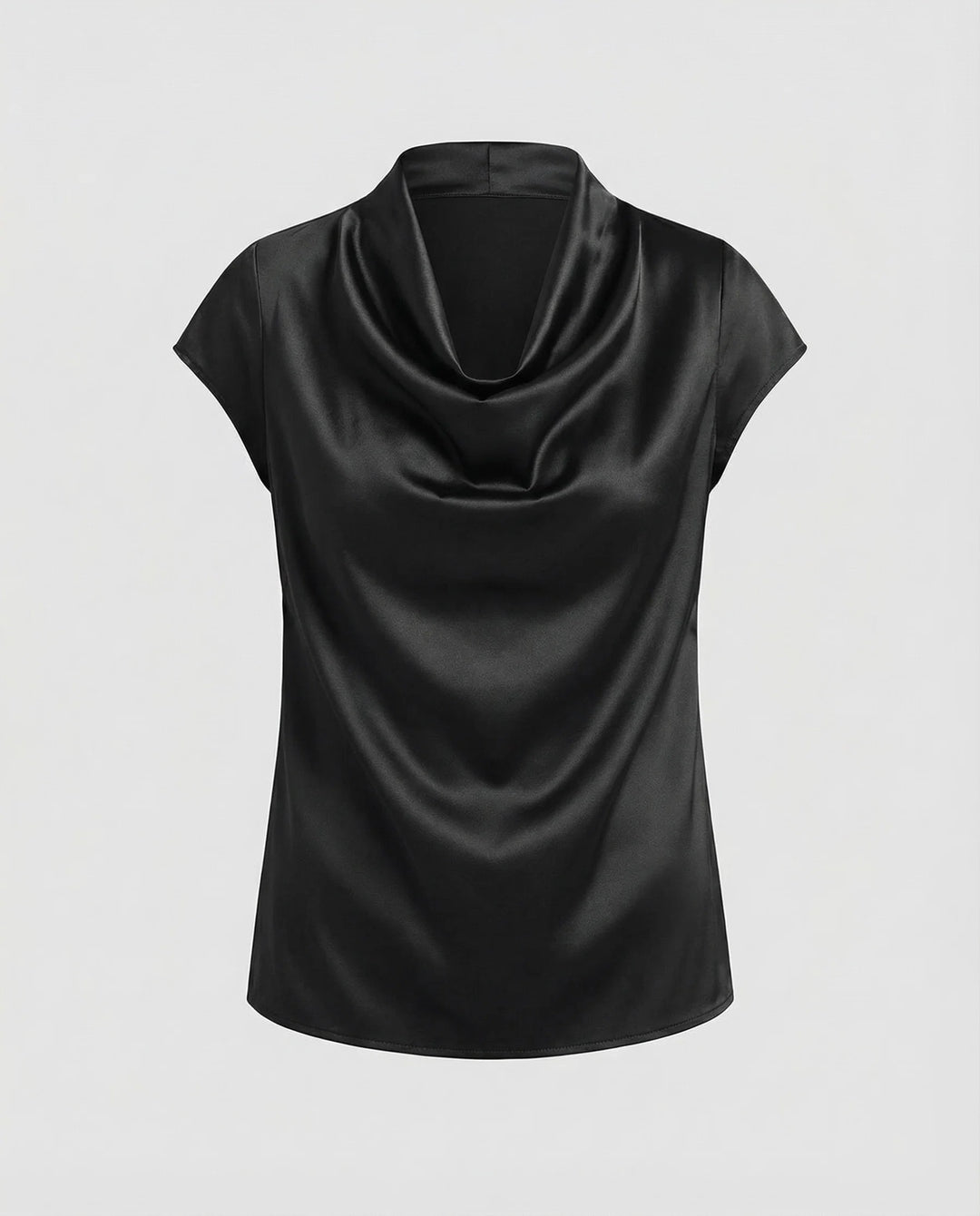 Damen Satin Wasserfallkragen Cap-Ärmelbluse
