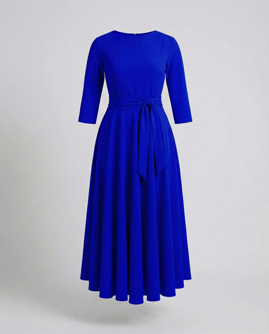 Damen Jersey-Kleid Knöchellang Knoten-Gürtel Taschen