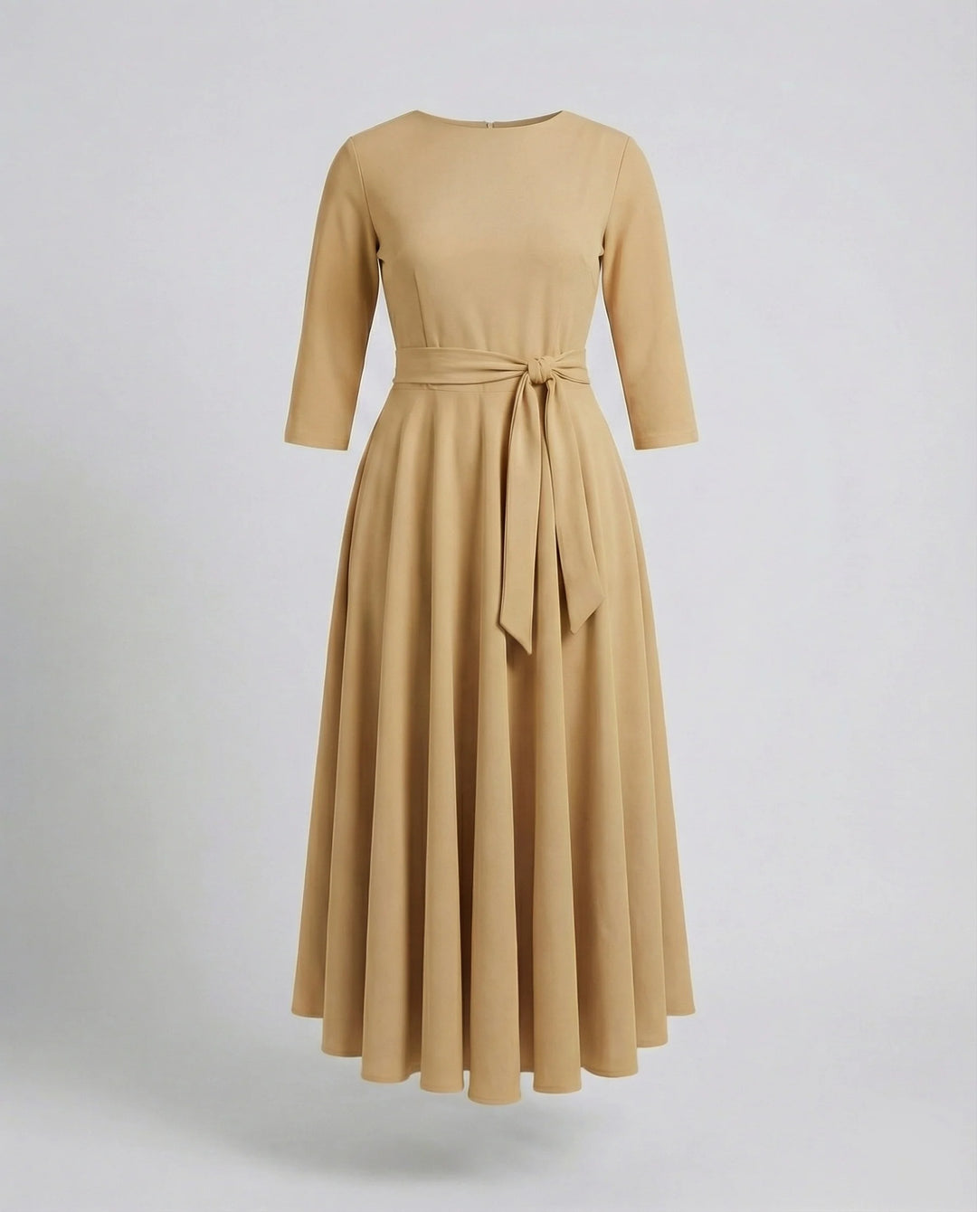 Damen Jersey-Kleid Knöchellang Knoten-Gürtel Taschen