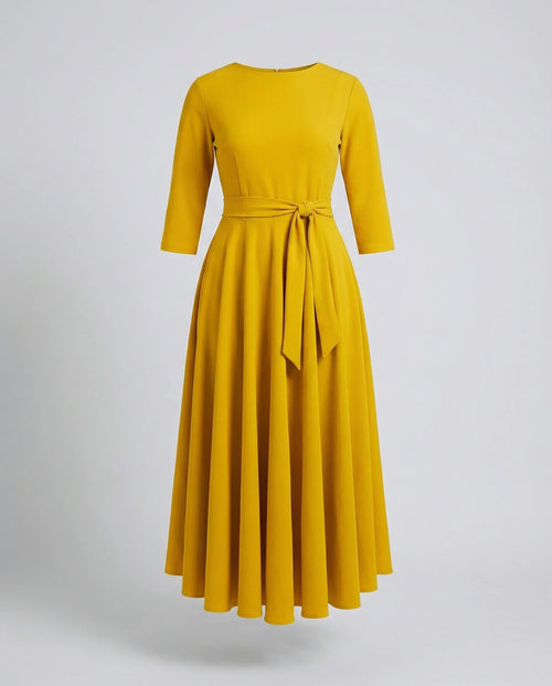 Damen Jersey-Kleid Knöchellang Knoten-Gürtel Taschen