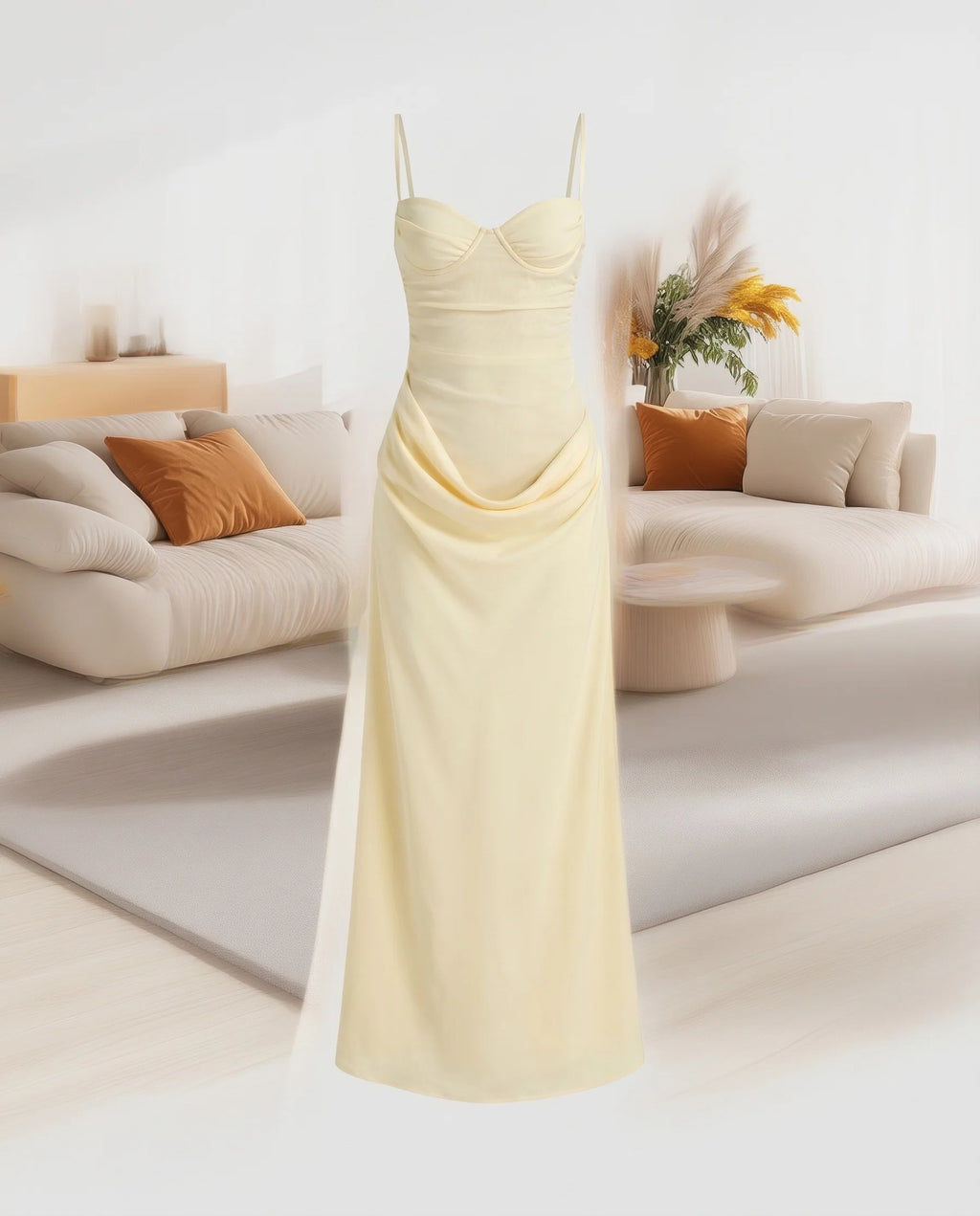 Damen Elegantes Maxikleid mit drapiertem Oberteil und zarten Spaghettiträgern