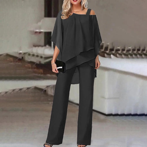 Damen Zweiteiler Satz Eleganter Jumpsuit mit Cold Shoulder Bluse