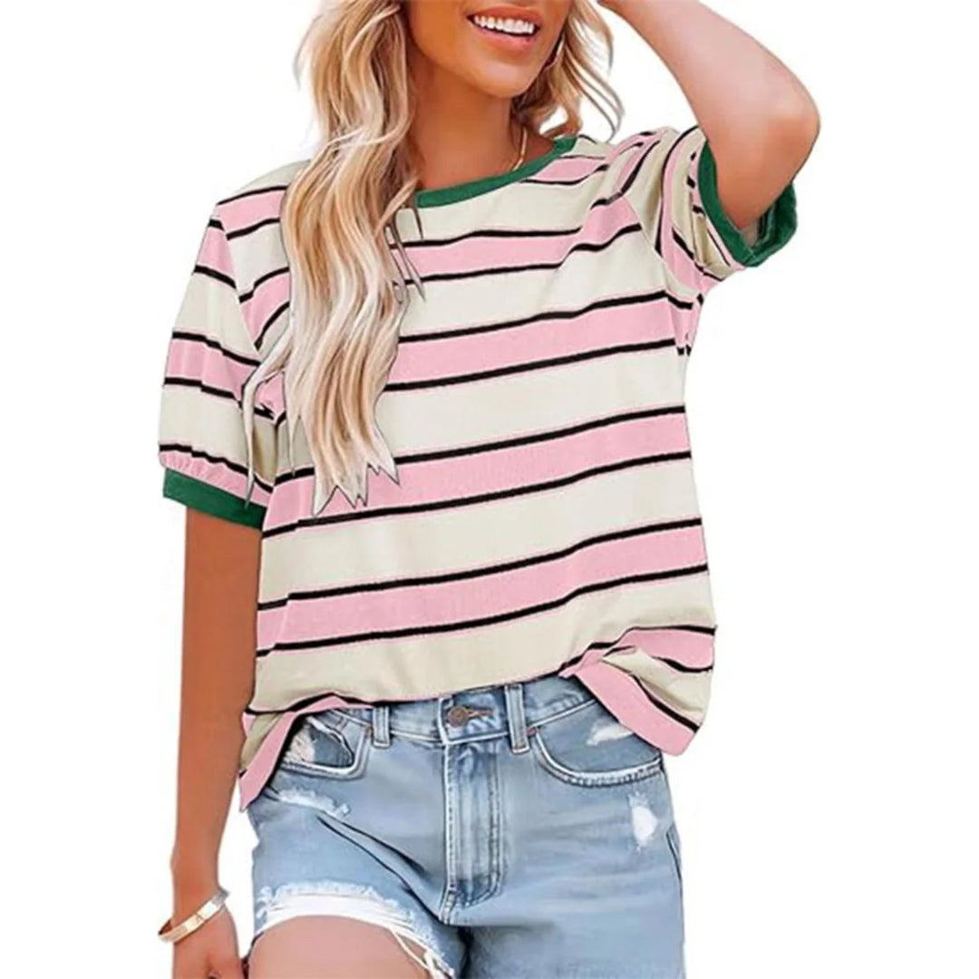 Gestreiftes T-Shirt mit Rundhalsausschnitt für Damen