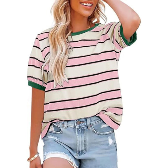 Gestreiftes T-Shirt mit Rundhalsausschnitt für Damen