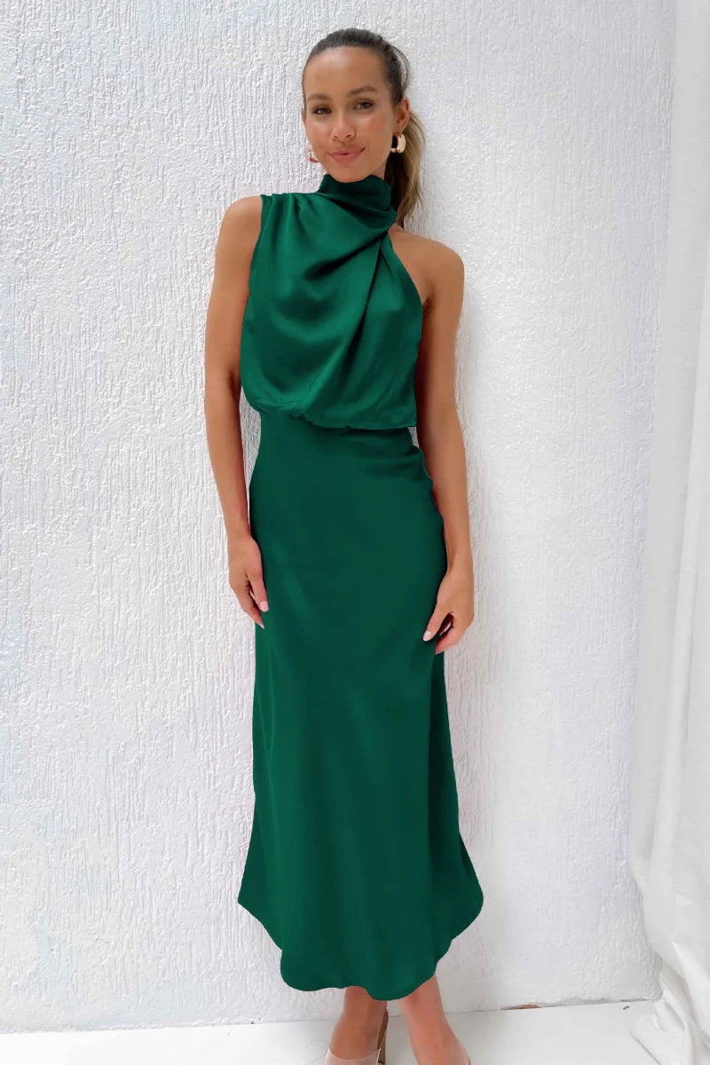 Elegantes Midi kleid mit Asymmetrischem Rundhalsausschnitt