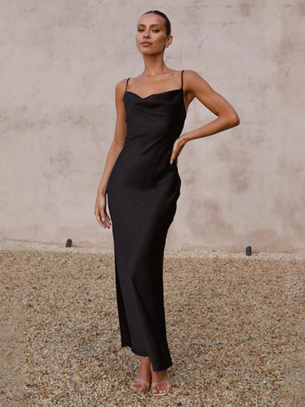 Heidi-Mode | Damen Hosenträger Tiefes V-Ausschnitt Slim-Fashion-Kleid