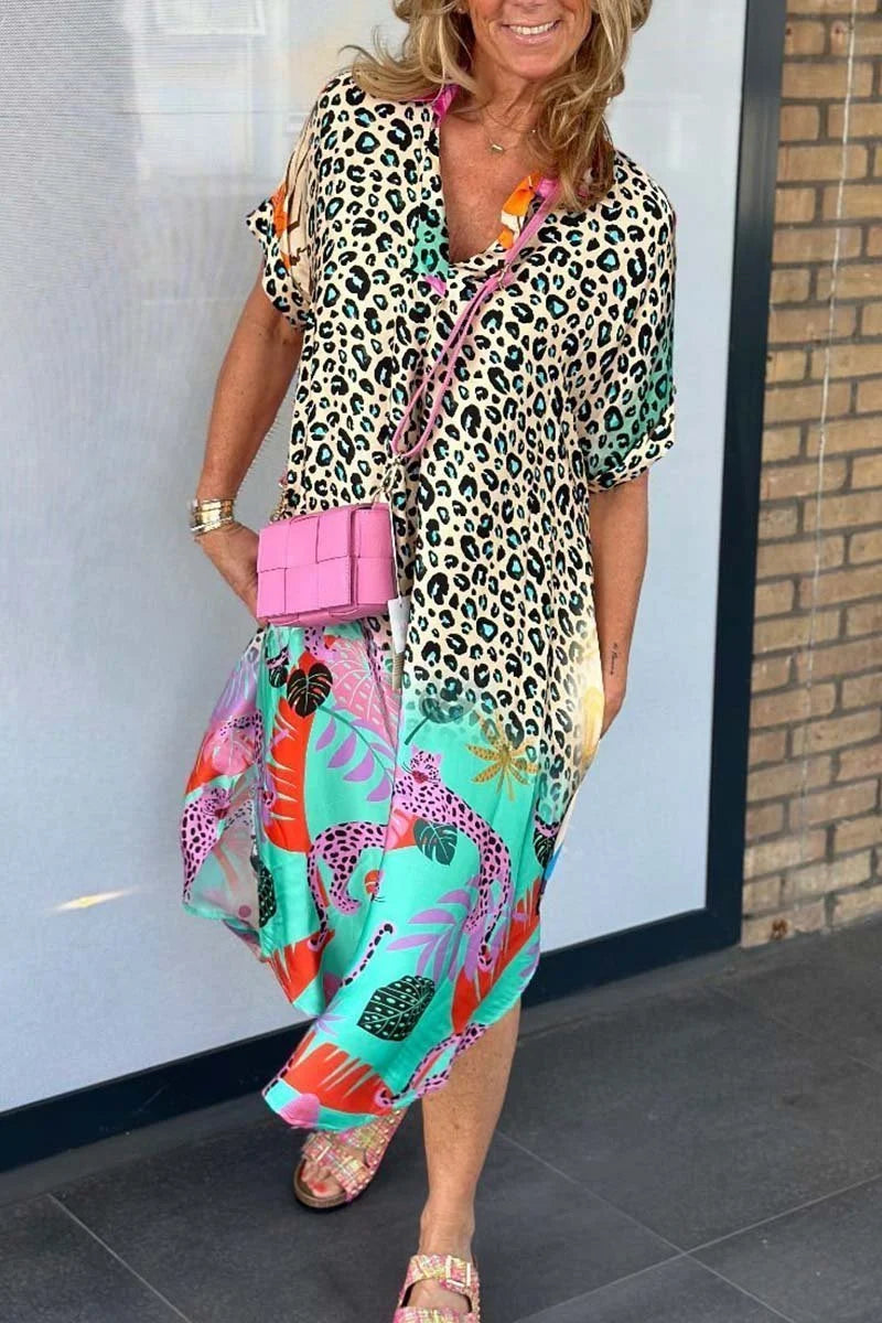 V-Hals Leopard Kleid
