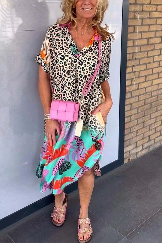 V-Hals Leopard Kleid