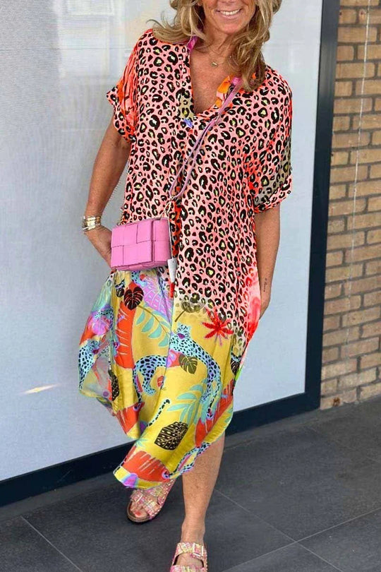 V-Hals Leopard Kleid