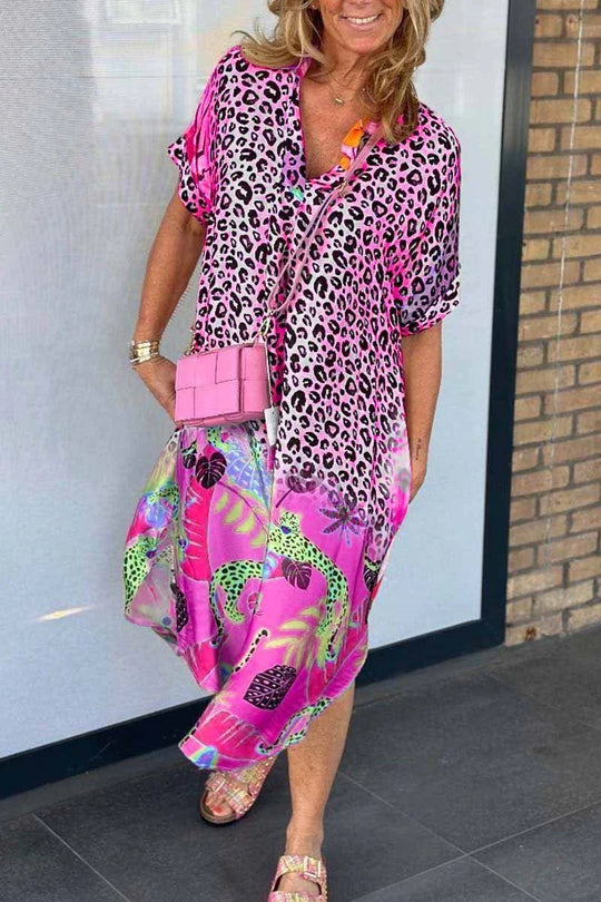 V-Hals Leopard Kleid