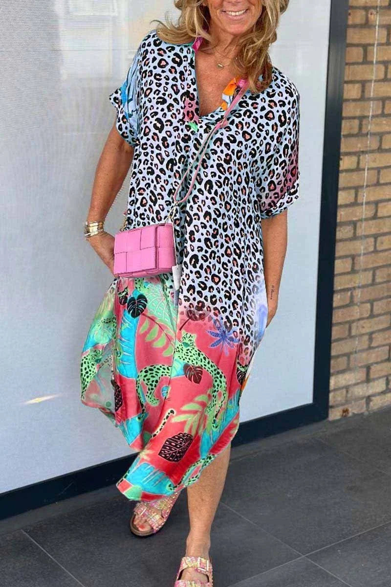 V-Hals Leopard Kleid