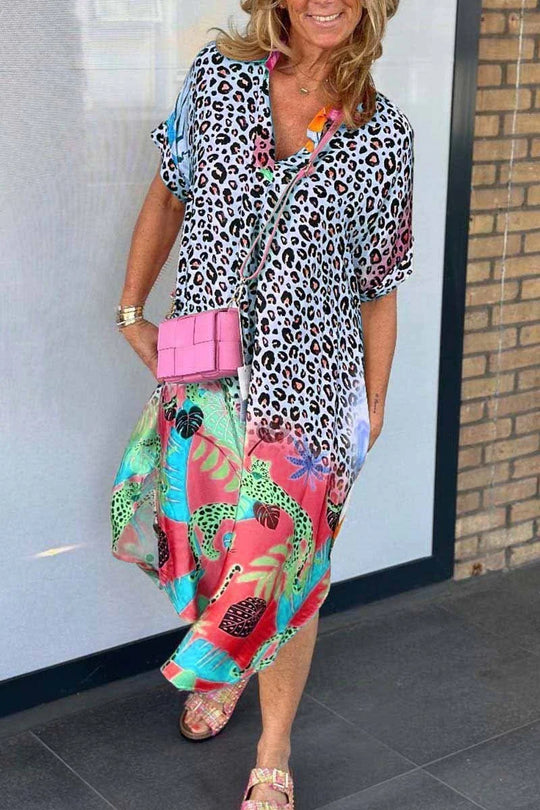 V-Hals Leopard Kleid